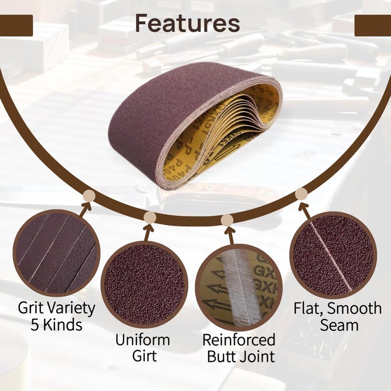 KTHUA 3×18 Inch Sanding Belts: 20-Pack 80–400 Grit — Anti-Clog Coating & Precision Butt Joint — for Clean Even Results in Fine Woodworking & Furniture Restoration — Fits 3 × 18 Handheld Belt Sanders - Image 5